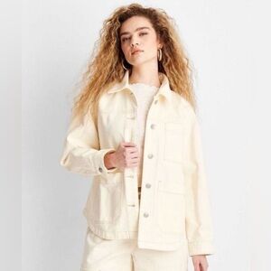 🌸NWOT FUTURE COLLECTIVE CREAM DENIM UTILITY JACKET SIZE X-SMALL🌸